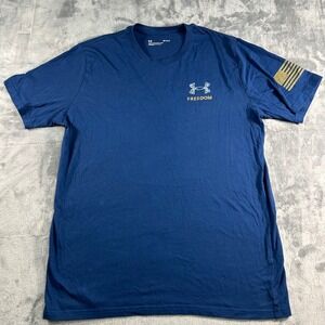 Under Armour Freedom T Shirt Men Large Navy Blue US Military Graphic Tee Size L